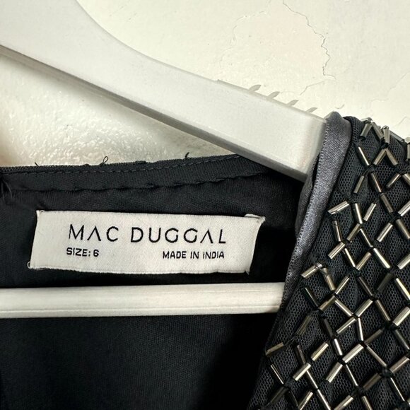 MAC DUGGAL Beaded Long Sleeve Sheath Dress in Charcoal Size US 6 - Picture 6 of 10